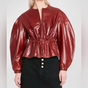 Ulla Johnson Briar Lacquered Napa Leather Peplum Jacket XL bomber oxblood